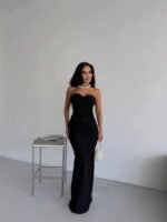 Straplez Simli Uzun Elbise - Görsel 2