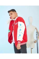 Erkek Kolları Yıldız Sırt Baskılı Oversize Kolej Ceket - Kırmızı - Görsel 2