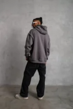 Erkek Düz Kapüşonlu Sweat - Gri - Görsel 2