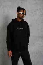 Erkek Astronot Baskılı Kapüşonlu Sweat - Siyah - Görsel 4