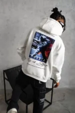 Erkek Astronot Baskılı Kapüşonlu Sweat - Beyaz - Görsel 4