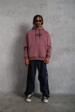 Erkek Paradise Baskılı Kapüşonlu Sweat - Gül Kurusu - Görsel 4