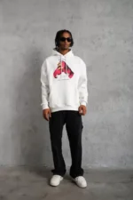 Erkek Eldiven Baskılı Kapüşonlu Sweat - Beyaz - Görsel 4