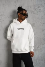 Erkek Üç İplik Baskılı Kapüşonlu  Sweat - Beyaz - Görsel 3
