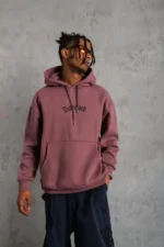 Erkek Üç İplik Baskılı Kapüşonlu Sweat - Gül Kurusu - Görsel 2