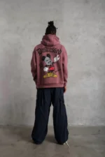 Erkek Üç İplik Baskılı Kapüşonlu Sweat - Gül Kurusu - Görsel 3