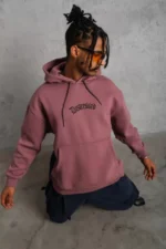 Erkek Üç İplik Baskılı Kapüşonlu Sweat - Gül Kurusu - Görsel 4