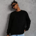 Erkek Düz Bisiklet Yaka Sweat - Siyah