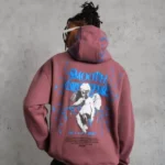 Erkek Yıldırım Baskılı Kapşonlu Sweat - Gül Kurusu