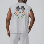 Erkek Sırt Baskılı Sıfır Kol İkili Şort Takım - Gri