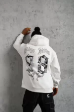 Erkek 98 Baskılı Kapşonlu Sweat - Beyaz - Görsel 3