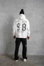 Erkek 98 Baskılı Kapşonlu Sweat - Beyaz - Görsel 4