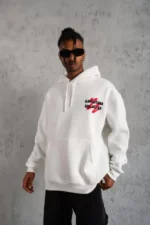 Erkek Şapkalı Güvercin Baskılı Kapşonlu Sweat - Beyaz - Görsel 3