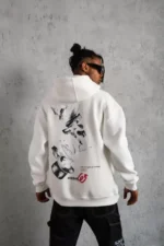 Erkek Şapkalı Güvercin Baskılı Kapşonlu Sweat - Beyaz - Görsel 4