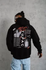 Erkek Ön Arka Baskılı Kapşonlu Sweat - Siyah - Görsel 2