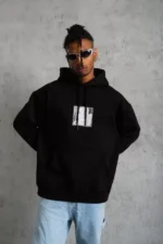 Erkek Ön Arka Baskılı Kapşonlu Sweat - Siyah - Görsel 3