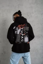 Erkek Ön Arka Baskılı Kapşonlu Sweat - Siyah - Görsel 4