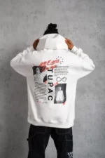 Erkek Ön Arka Baskılı Kapşonlu Sweat - Beyaz - Görsel 3