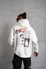 Erkek Ön Arka Baskılı Kapşonlu Sweat - Beyaz - Görsel 4