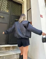 Düz Bomber Ceket - Siyah - Görsel 2