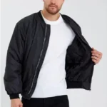 Erkek Düz Bomber Ceket - Siyah
