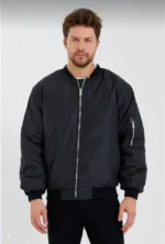 Erkek Düz Bomber Ceket - Siyah - Görsel 2