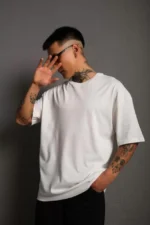 Erkek 24/1 Düz A Kalite Oversize T-shirt - Beyaz - Görsel 2