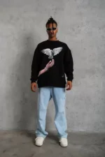 Erkek Güvercin Baskılı Sweatshirt - Siyah - Görsel 2