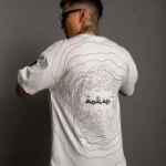 Erkek Bisiklet Yakalı Sırt Baskılı Oversize T-Shirt - Beyaz