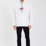 Erkek Baskılı Üç İplik Kapüşonlu Oversize Sweatshirt - Beyaz