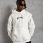 Erkek Kordon İpli Baskılı Kapüşonlu Sweatshirt - Beyaz