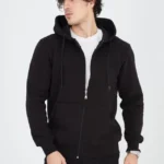 Erkek Kapüşonlu Düz Fermuarlı Hırka - Siyah