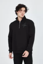 Erkek Yarım Fermuarlı Baskılı Sweat - Siyah - Görsel 2