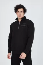 Erkek Yarım Fermuarlı Baskılı Sweat - Siyah - Görsel 3
