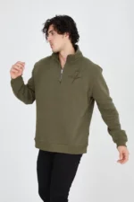 Erkek Yarım Fermuarlı Baskılı Sweat - Yeşil - Görsel 2