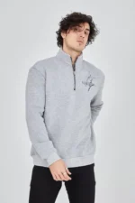 Erkek Yarım Fermuarlı Baskılı Sweat - Gri - Görsel 3