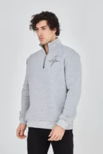 Erkek Yarım Fermuarlı Baskılı Sweat - Gri - Görsel 4
