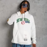 Erkek Baskılı Kapüşonlu Sweatshirt - Beyaz