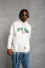 Erkek Baskılı Kapüşonlu Sweatshirt - Beyaz - Görsel 3