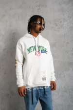 Erkek Baskılı Kapüşonlu Sweatshirt - Beyaz - Görsel 4