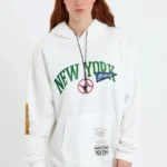 Baskılı Kapüşonlu Sweatshirt - Beyaz