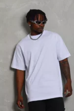 Unisex Oversize Düz Bisiklet Yaka T-Shirt - Beyaz - Görsel 3