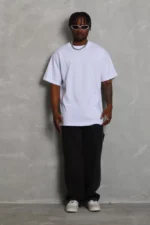 Unisex Oversize Düz Bisiklet Yaka T-Shirt - Beyaz - Görsel 4