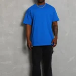 Unisex Oversize Düz Bisiklet Yaka T-Shirt - Mavi