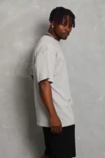 Unisex Oversize Düz Bisiklet Yaka T-Shirt - Gri - Görsel 2