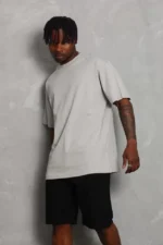 Unisex Oversize Düz Bisiklet Yaka T-Shirt - Gri - Görsel 3