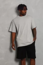 Unisex Oversize Düz Bisiklet Yaka T-Shirt - Gri - Görsel 4