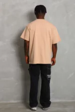 Unisex Oversize Düz Bisiklet Yaka T-Shirt - Bej - Görsel 2