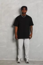 Unisex Oversize Düz Bisiklet Yaka T-Shirt - Siyah