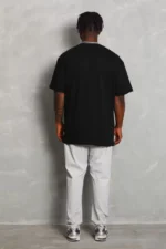 Unisex Oversize Düz Bisiklet Yaka T-Shirt - Siyah - Görsel 2